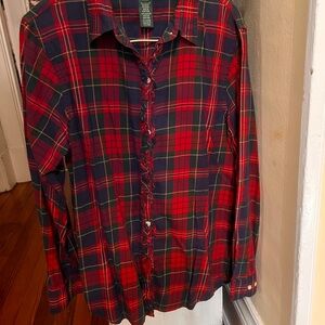 Women’s Ralph Lauren Ruffle Red and Green Plaid Shirt